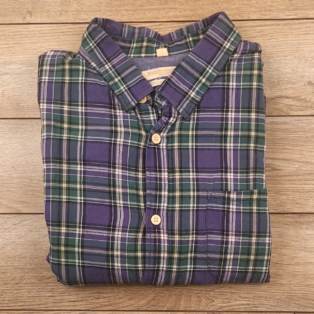 LEVIS LVC Portugal‎ Blue Green Plaid Checkered Sz 2 / M Mens Short Sleeve Shirt